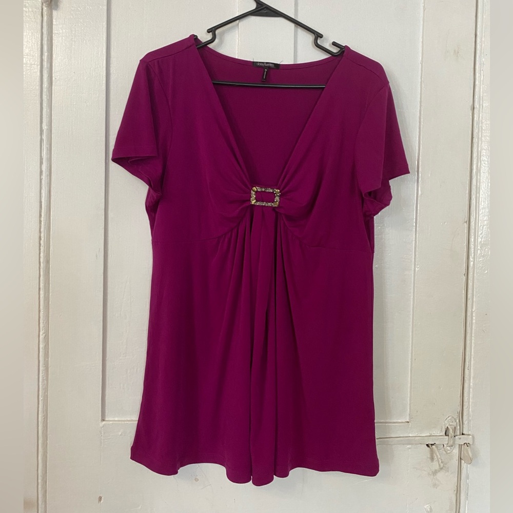 Daisy Fuentes Bright Fuchsia Magenta Blouse with Bedazzled V-neck